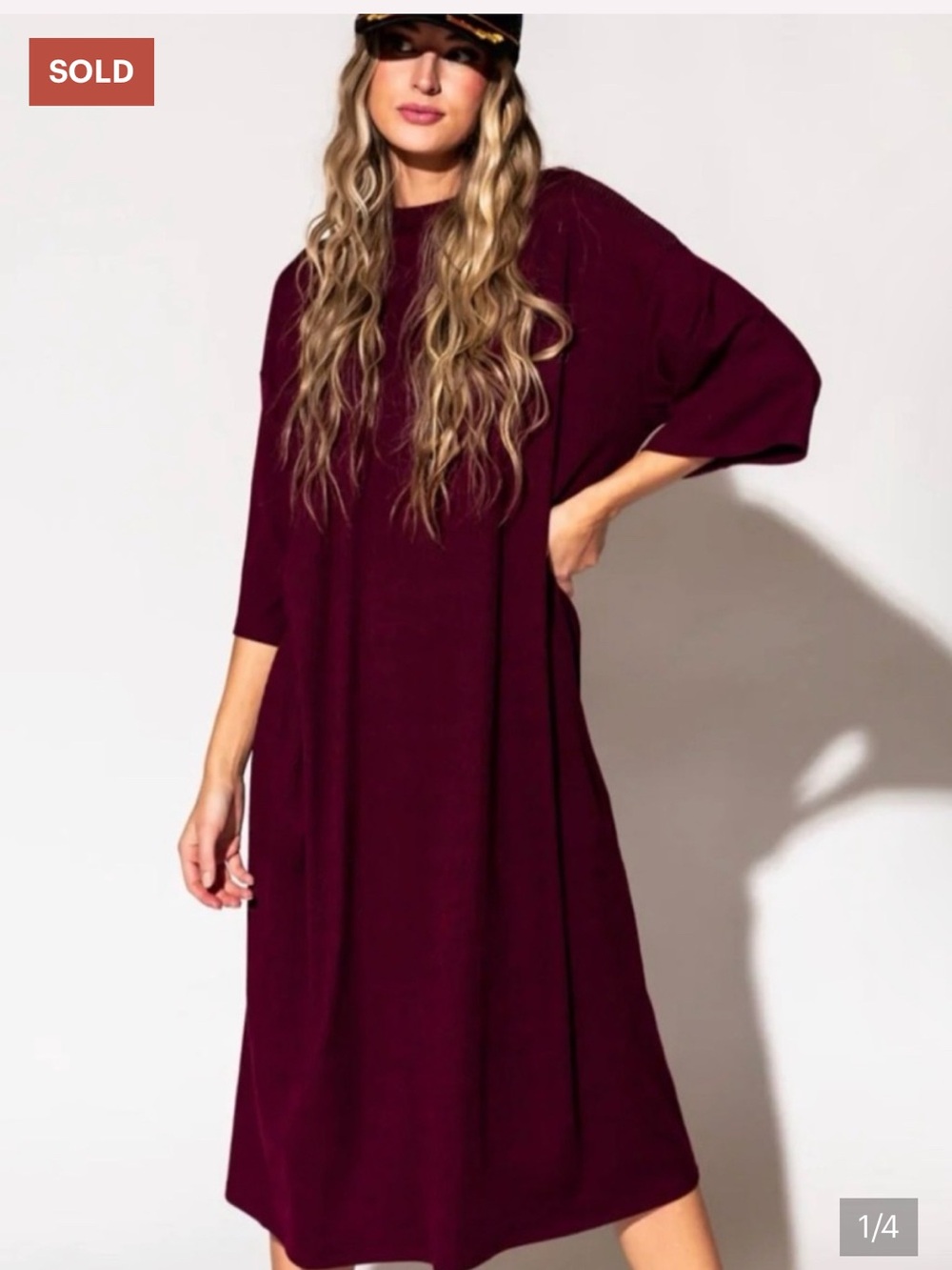 Dressed in Lala Wine Ribbed Midi Dress XL